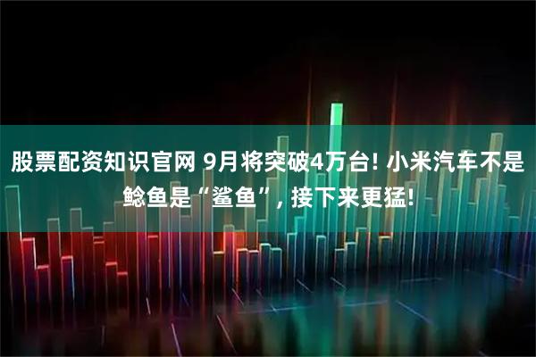 股票配资知识官网 9月将突破4万台! 小米汽车不是鲶鱼是“鲨鱼”, 接下来更猛!